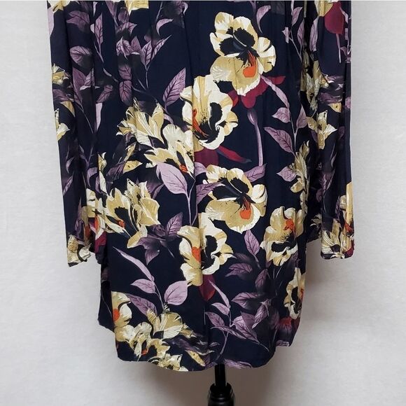 ANTHROPOLOGIE Entro Blue Purple Boho Floral Flare Sleeve Keyhole Swing Dress - Picture 10 of 13